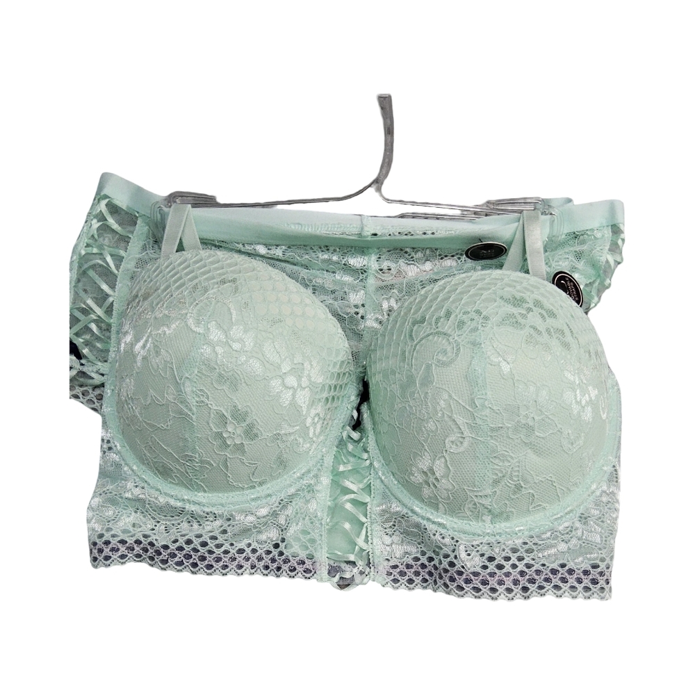 New Body Frosting Size 36D/large Lacey Bra and pantie light green